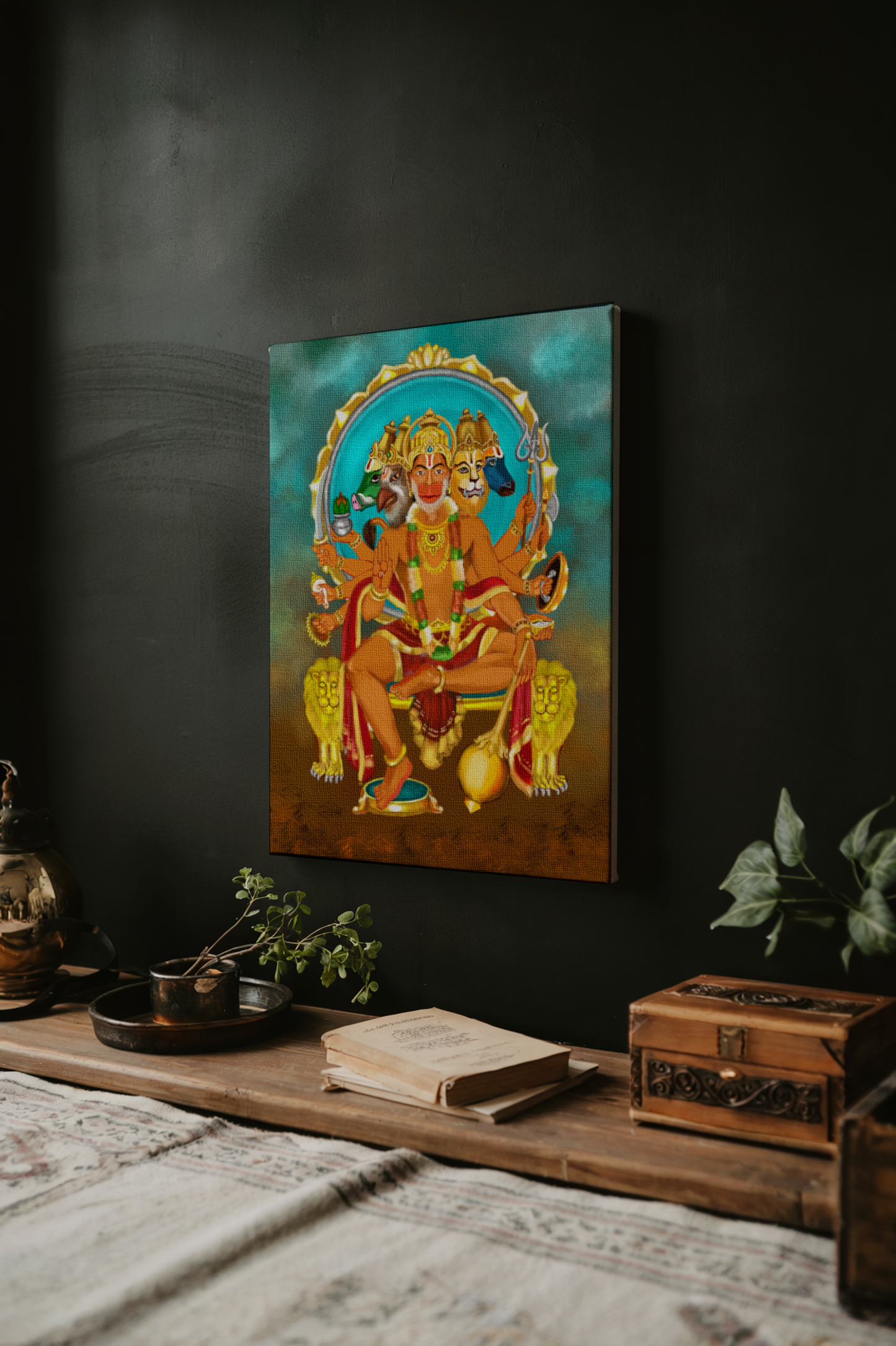 Panchamukhi Hanuman Canvas Wall Art |  Vastu Wall art Framed Home Decor for protection from negtive Energies