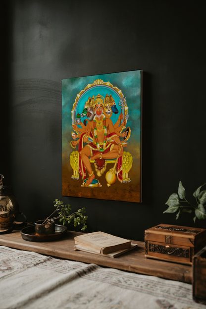 Panchamukhi Hanuman Canvas Wall Art |  Vastu Wall art Framed Home Decor for protection from negtive Energies