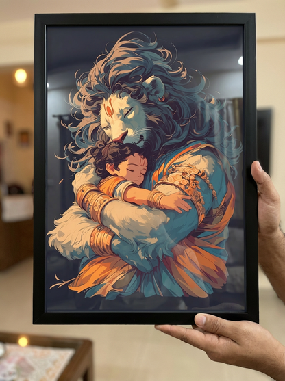 Narasimha Swamy hugging Prahlada Photo Frame | Perfect Gift for Narasimha Swamy Devotees | 300 GSM Glossy Finish