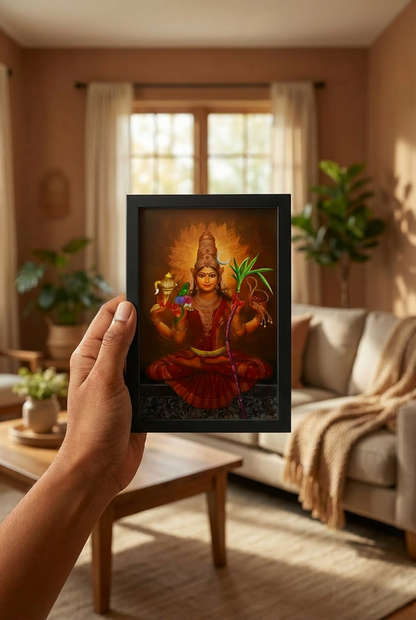 Lalitha Tripura Sundari – Kanchi Kamakshi Devi Photo Frame | 300 GSM Glossy Laminated Artboard | Vastu Divine Decor & Spiritual Gift