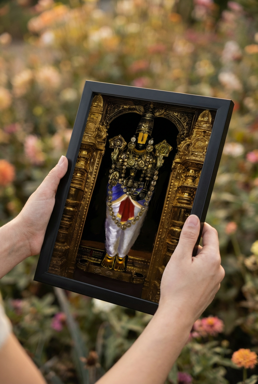 Venkateswara Swamy Photo Frame – Tirupati Balaji Wall Art for Home, Temple & Gifting