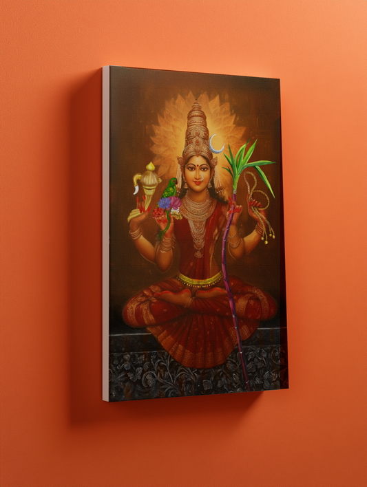 Lalitha Tripura Sundari – Kanchi Kamakshi Devi Canvas Wall Art | Divine Goddess of Love & Wisdom | Vastu Positive Spiritual Gift