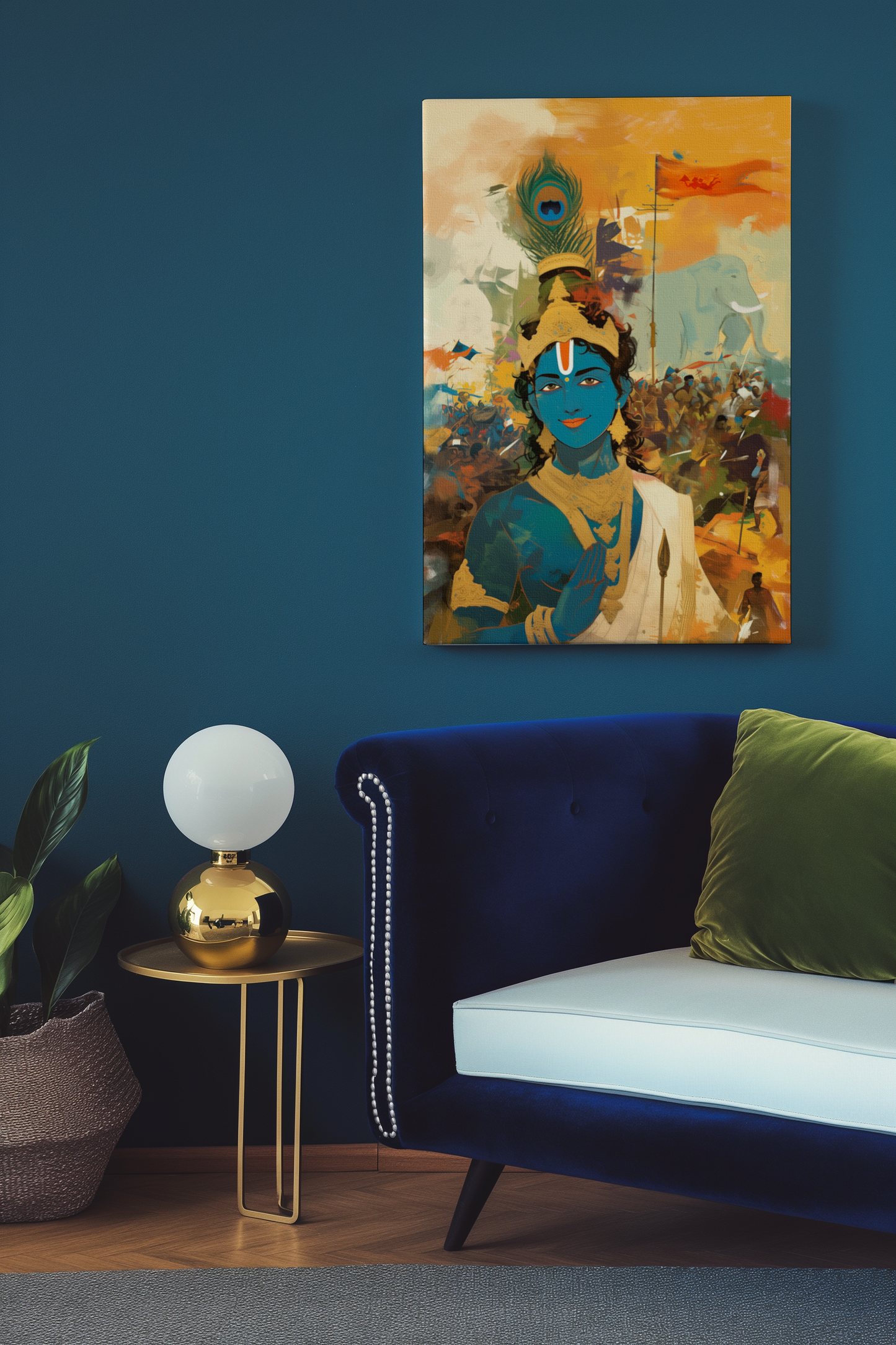 Sri Krishna in the Battlefield of Kurukshetra Canvas Wall Art | Bhagavad Gita Divine Scene | Vastu & Gifting Artwork