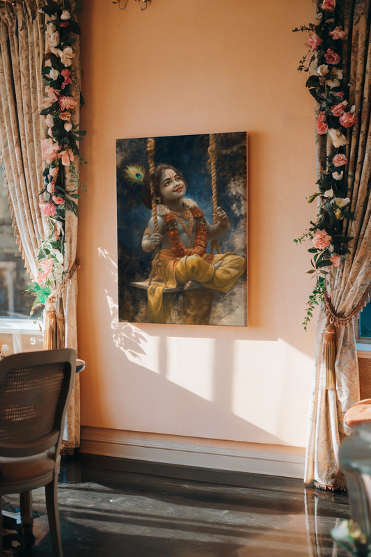 Sri Krishna Digital Painting on Canvas – Divine Wall Art for Home, Pooja Room & Meditation Space