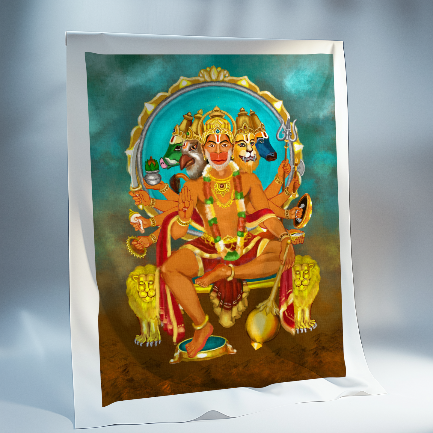 Panchmukhi Hanuman Canvas Print Roll (Unframed) –Art for Home Temple, Protection & Spiritual Décor