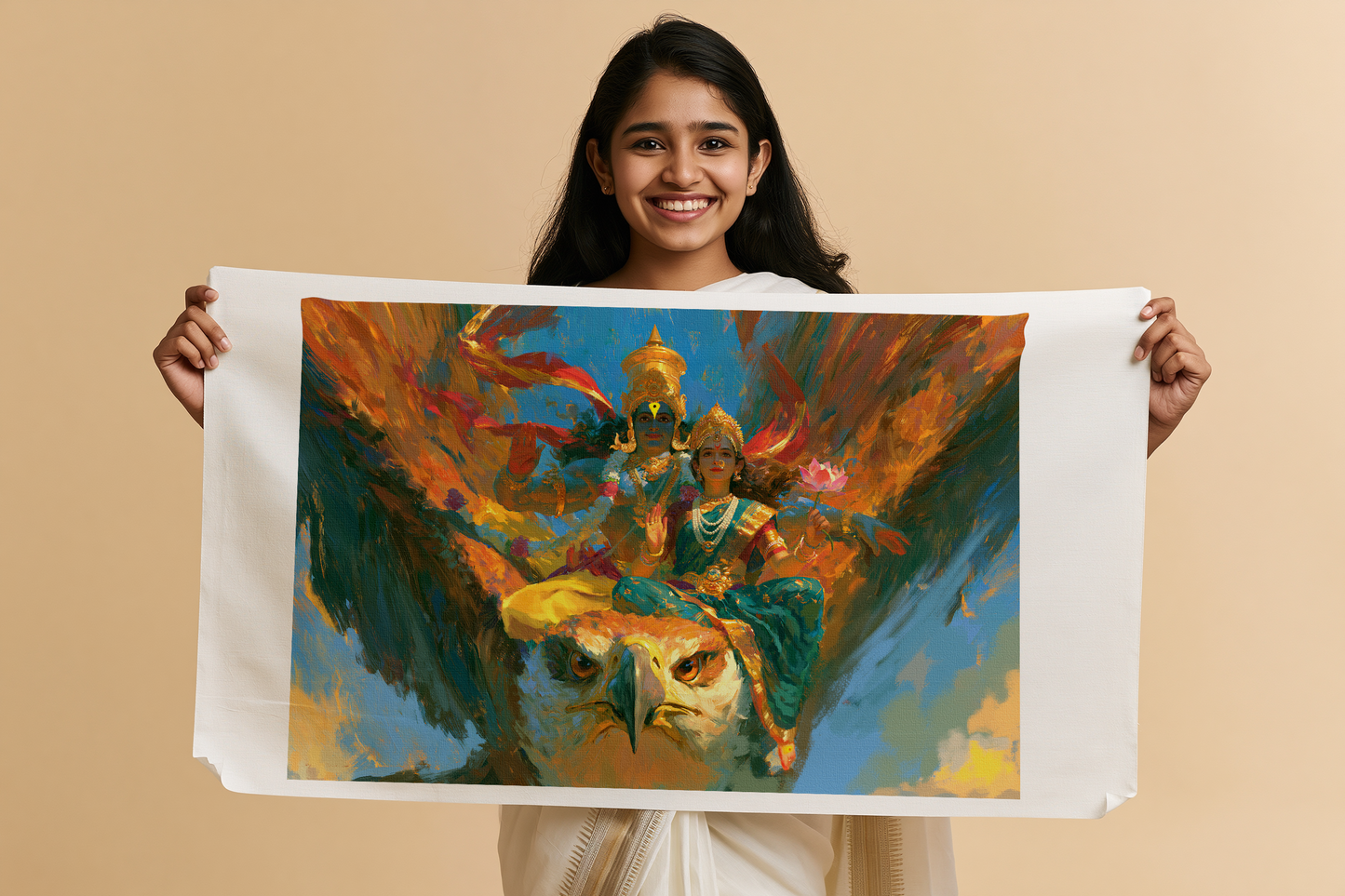 Lord Vittala and Rukmini Devi on Garuda unframed canvas