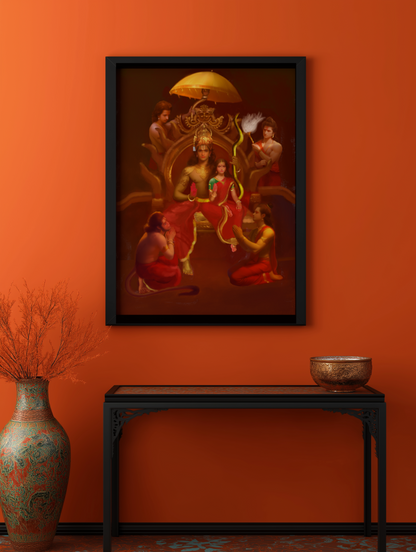 Sri Rama Darbar Photo Frame | Rama, Sita, Lakshmana & Hanuman Wall Art | 300 GSM Glossy Laminated Artboard | Vastu Positive Spiritual Gift