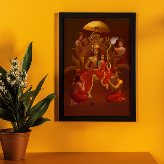Sri Rama Darbar Photo Frame | Rama, Sita, Lakshmana & Hanuman Wall Art | 300 GSM Glossy Laminated Artboard | Vastu Positive Spiritual Gift