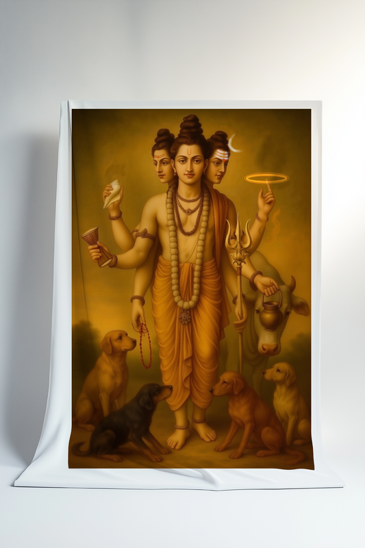 Dattatreya Swamy Canvas Print Roll – Unframed Hindu God Wall Art for Spiritual and Pooja Room Decor