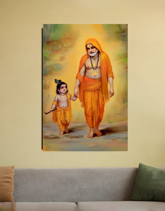 Raghavendra Swamy and Sri Krishna Canvas Wall Art | Spiritual Décor | Fade-Proof PolyCanvas Print