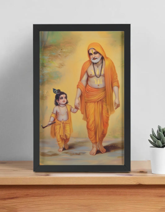 Raghavendra Swamy and Sri Krishna Photo Frame | 300 GSM Gloss Artboard | Vastu Positive Gift for Devotees
