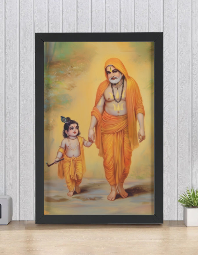 Raghavendra Swamy and Sri Krishna Photo Frame | 300 GSM Gloss Artboard | Vastu Positive Gift for Devotees