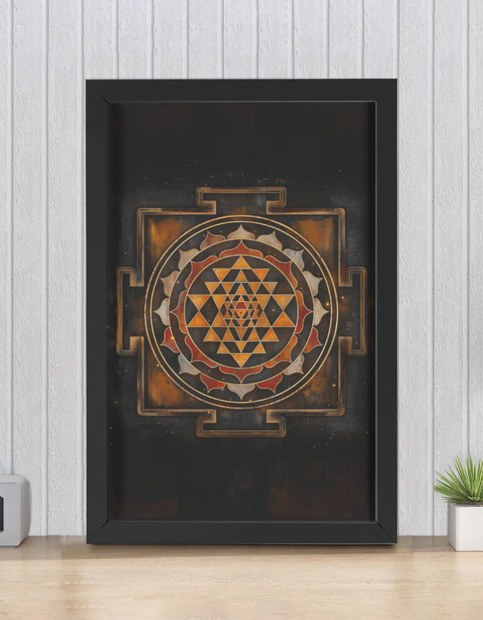 Sri Chakra Photo Frame | Glossy Print Spiritual Decor | Sacred Geometry Wall Art for Pooja Rooms