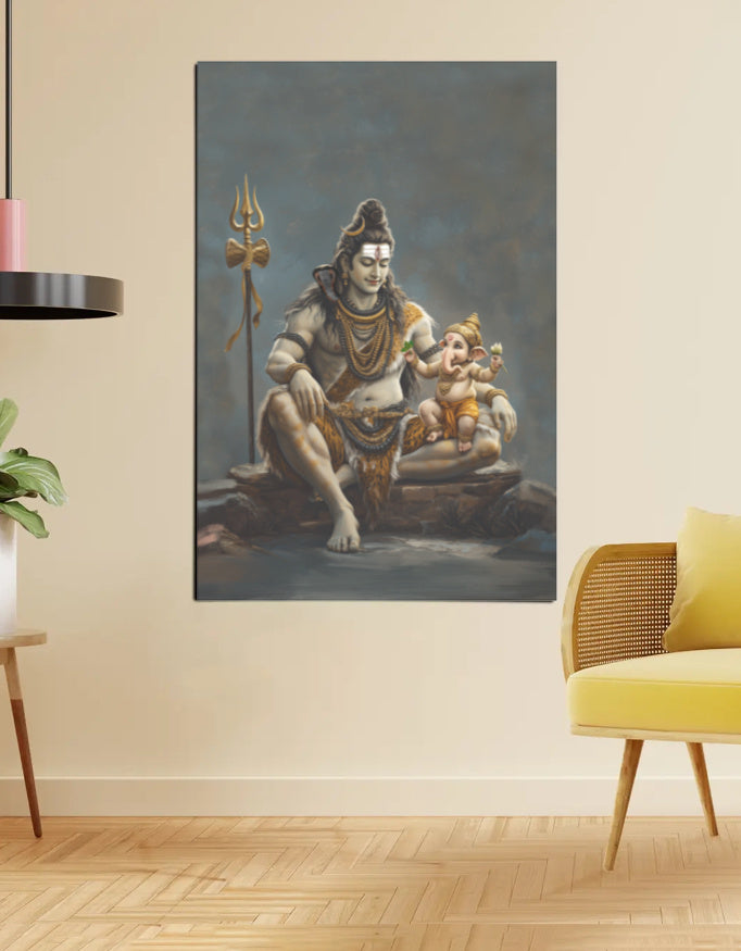 Shiva Ganesha Poster – 300 GSM Spiritual Wall Art for Strength and Wisdom | Vastu Positive Decor