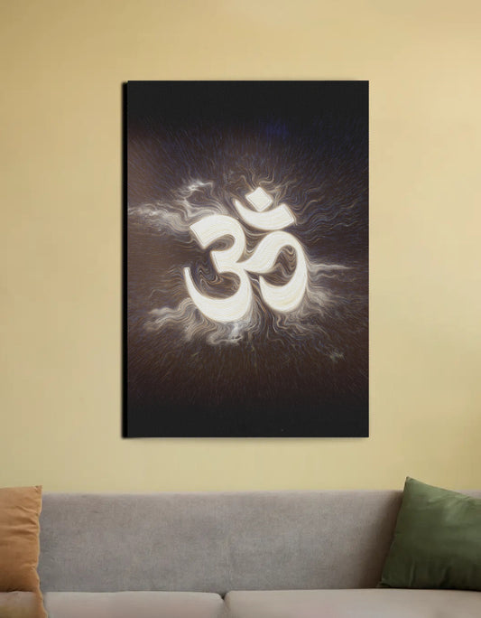 Om Canvas Wall Art | Sacred Symbol for Peace & Vastu | PolyCanvas Spiritual Gift with Wooden Frame