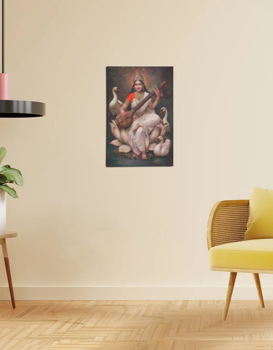 Saraswathi Devi Poster – 300 GSM Spiritual Wall Art for Wisdom and Learning | Vastu Positive Decor