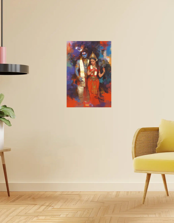 Shiva and Parvati Poster – 300 GSM Spiritual Wall Art for Love and Harmony | Vastu Positive Decor