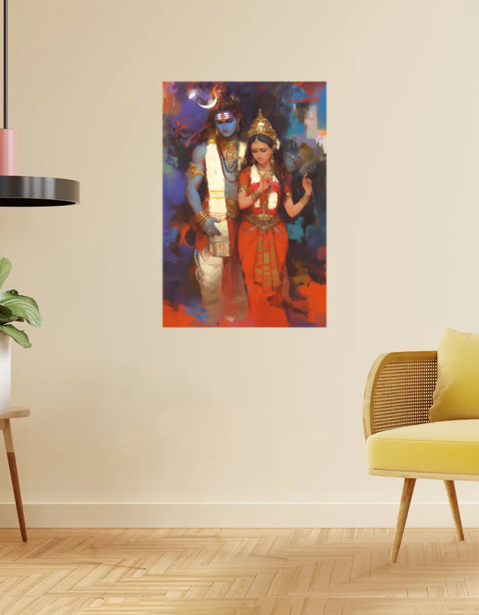 Shiva and Parvati Poster – 300 GSM Spiritual Wall Art for Love and Harmony | Vastu Positive Decor