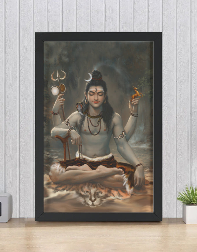 Lord Shiva Photo Frame | Mahadeva Wall Art | 300 GSM Glossy Laminated Artboard | Vastu Positive Divine Decor & Spiritual Gift