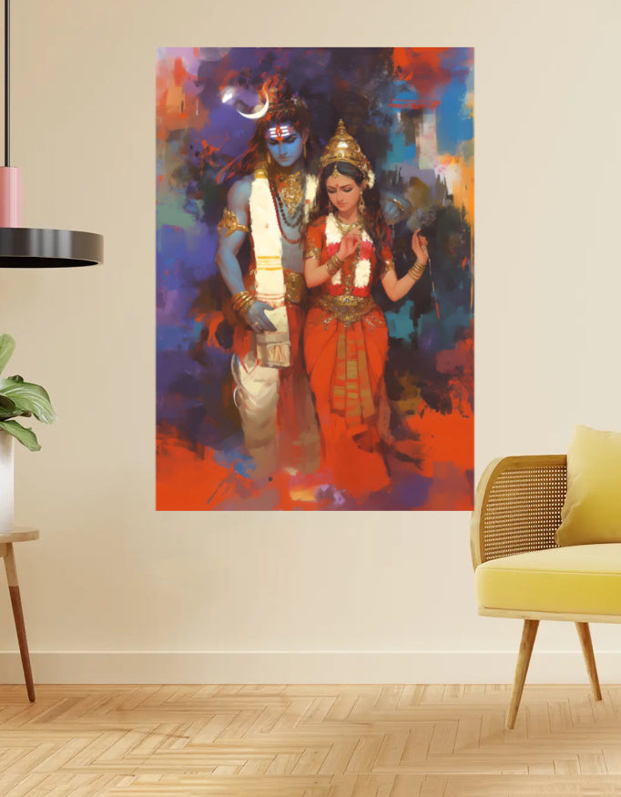 Shiva and Parvati Poster – 300 GSM Spiritual Wall Art for Love and Harmony | Vastu Positive Decor