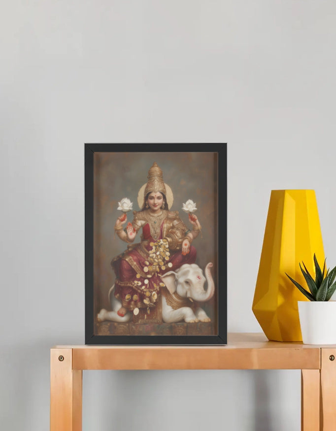 Devi Mahalakshmi Photo Frame | Goddess of Wealth, Prosperity & Fortune | Glossy Finish- Laminated (no Glass)