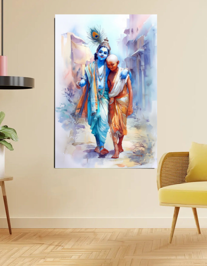 Krishna and Sudama Poster – Spiritual Wall Art on 300 GSM | Vastu Friendly