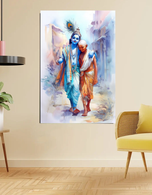 Krishna and Sudama Poster – Spiritual Wall Art on 300 GSM | Vastu Friendly