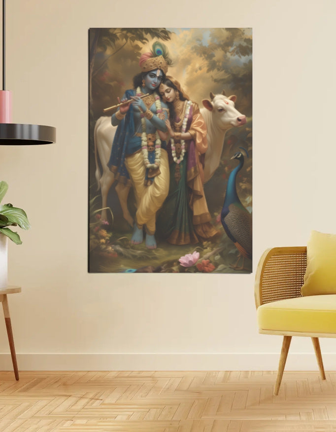 Radha Krishna Poster – 300 GSM Spiritual Wall Art for Love and Devotion | Vastu Positive Decor