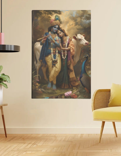 Radha Krishna Poster – 300 GSM Spiritual Wall Art for Love and Devotion | Vastu Positive Decor