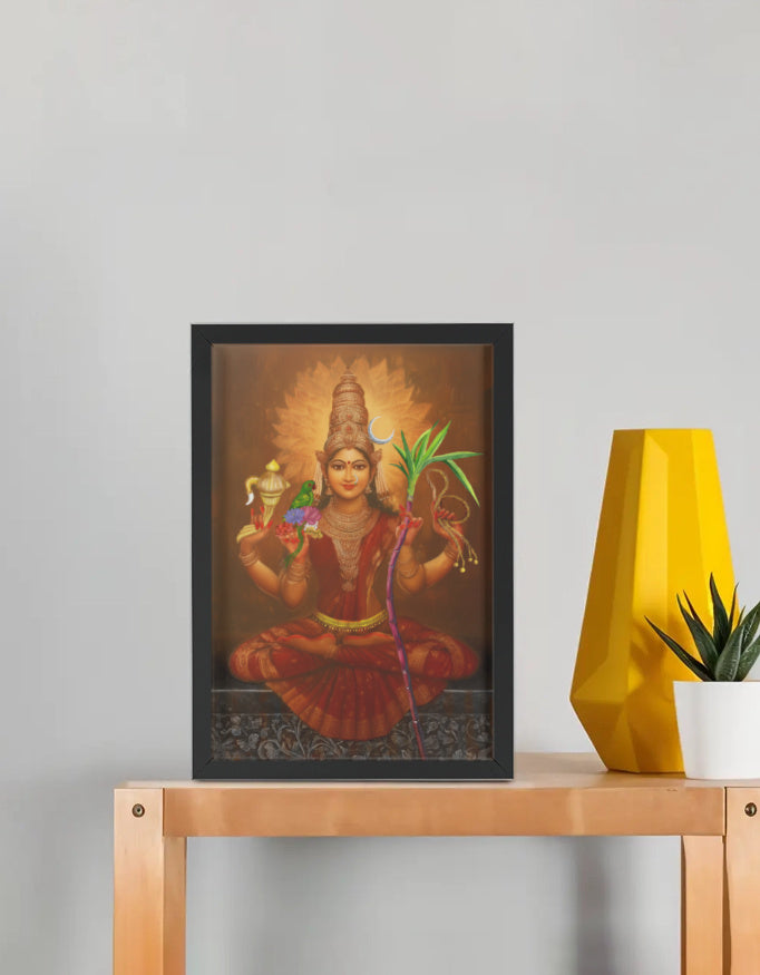 Lalitha Tripura Sundari – Kanchi Kamakshi Devi Photo Frame | 300 GSM Glossy Laminated Artboard | Vastu Divine Decor & Spiritual Gift