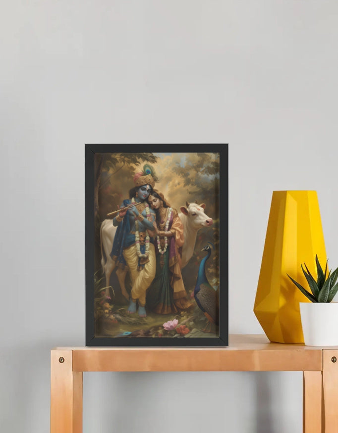 Radha Krishna Photo Frame | Divine Love Wall Art | 300 GSM Glossy Laminated Artboard | Vastu Positive Gift for Home & Office