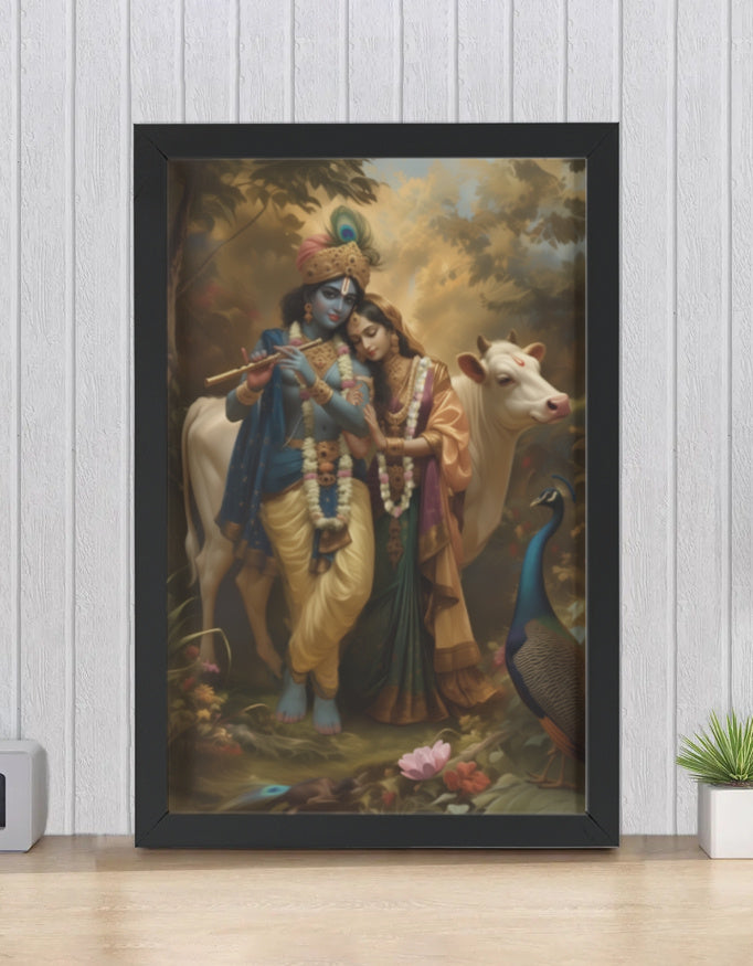 Radha Krishna Photo Frame | Divine Love Wall Art | 300 GSM Glossy Laminated Artboard | Vastu Positive Gift for Home & Office