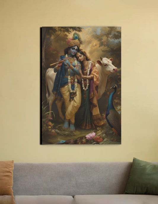 Radha Krishna Canvas Wall Art | Divine Love & Harmony | Vastu Positive Spiritual Gift | PolyCanvas Framed Décor
