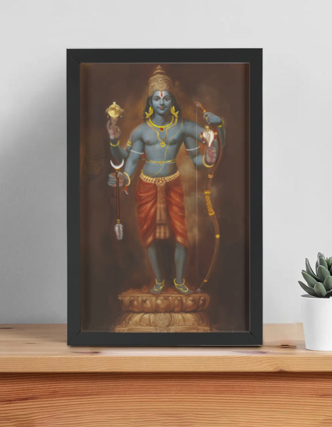 Sri Rama Photo Frame | Shri Ram Wall Art for Home Temple | 300 GSM Glossy Laminated Artboard | Vastu Positive Spiritual Gift