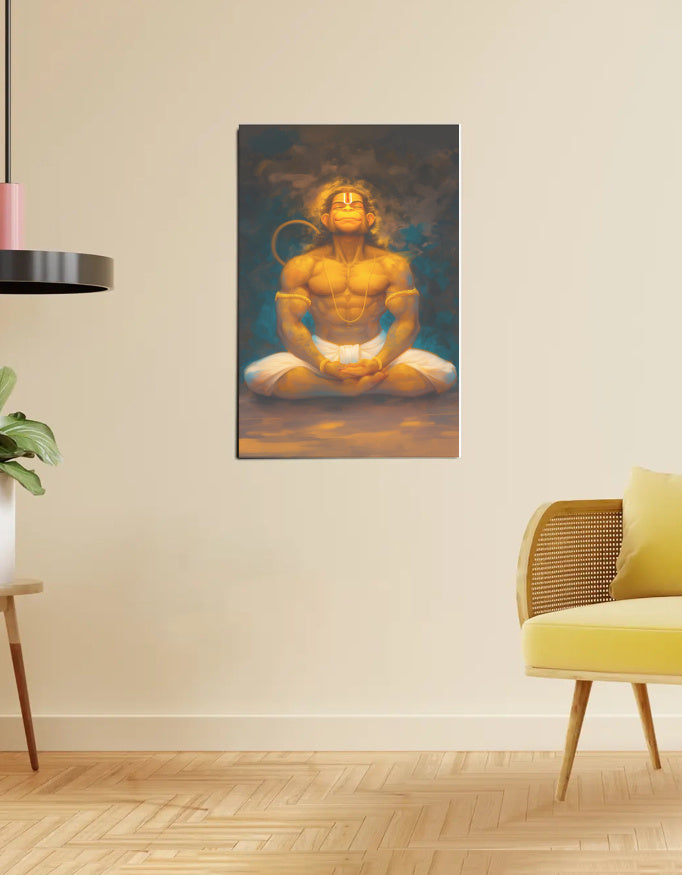 Hanuman Meditating Poster – 300 GSM Spiritual Wall Art for Strength and Devotion | Vastu Positive Decor