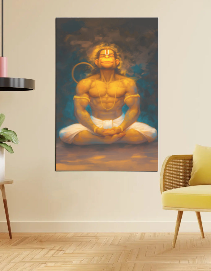 Hanuman Meditating Poster – 300 GSM Spiritual Wall Art for Strength and Devotion | Vastu Positive Decor