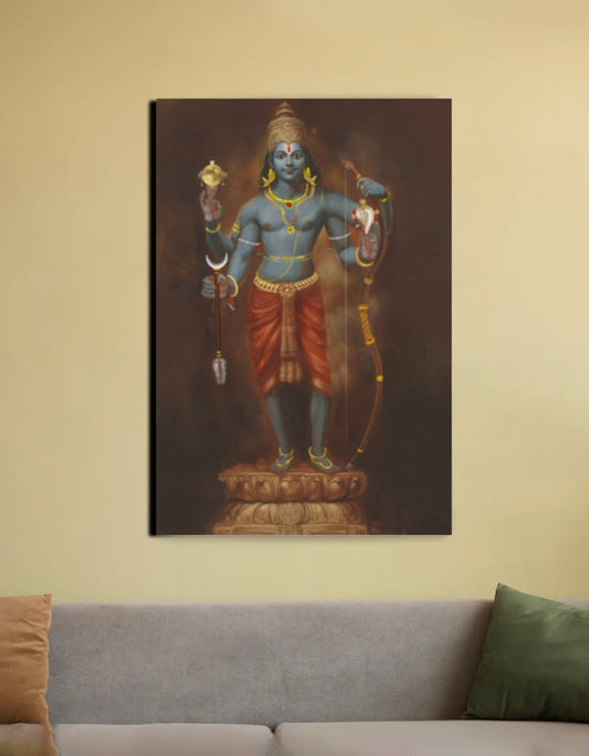 Sri Rama Canvas Wall Art | Lord Rama Divine Protection & Dharma | Vastu Positive Spiritual Gift | PolyCanvas Framed Décor