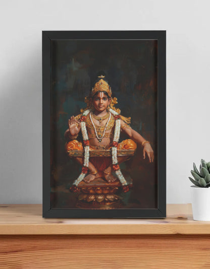 Ayyappa Swamy Photo Frame | Lord Ayyappan Wall Art | 300 GSM Glossy Laminated Artboard | Vastu Positive Devotional Gift