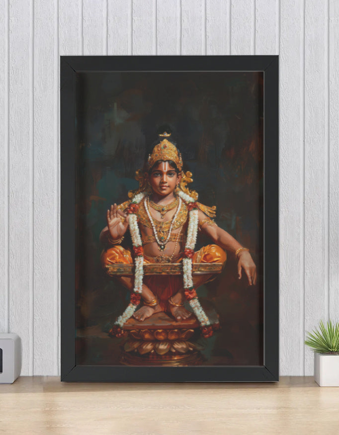 Ayyappa Swamy Photo Frame | Lord Ayyappan Wall Art | 300 GSM Glossy Laminated Artboard | Vastu Positive Devotional Gift