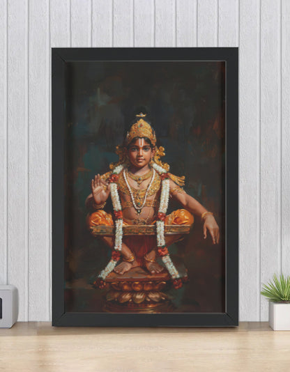 Ayyappa Swamy Photo Frame | Lord Ayyappan Wall Art | 300 GSM Glossy Laminated Artboard | Vastu Positive Devotional Gift