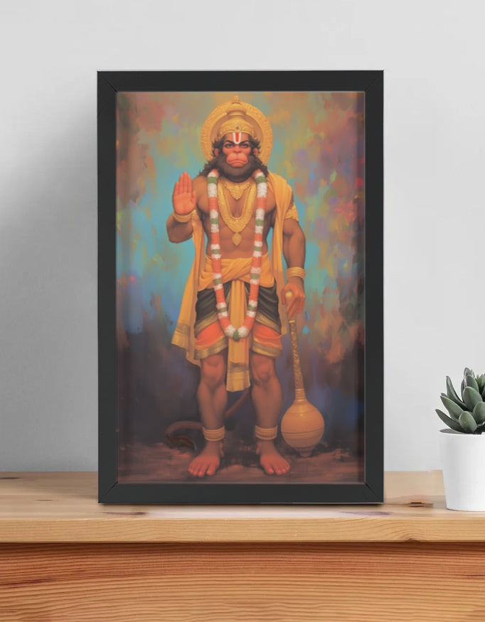 Sri Hanuman Photo Frame | Bajrang Bali Wall Art | 300 GSM Glossy Laminated Artboard | Vastu Protection & Devotional Gift