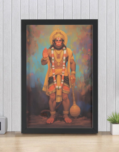 Sri Hanuman Photo Frame | Bajrang Bali Wall Art | 300 GSM Glossy Laminated Artboard | Vastu Protection & Devotional Gift