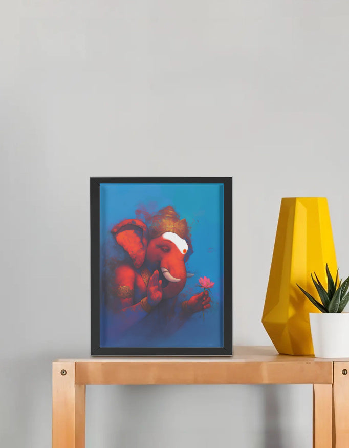 Lord Ganesha Photo Frame – Traditional Wall Art for Home & Gifting | Wooden Framed Poster