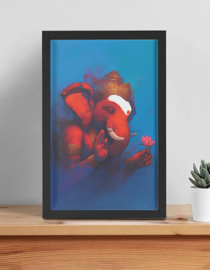 Lord Ganesha Photo Frame – Traditional Wall Art for Home & Gifting | Wooden Framed Poster