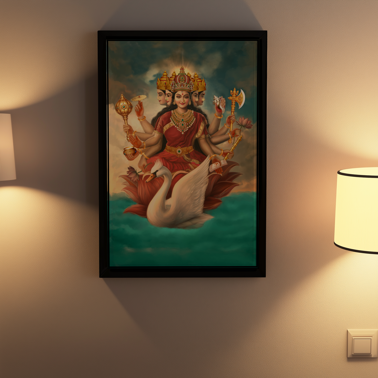Gayatri Devi Photo Frame – Spiritual Wall Art for Home, Pooja Room & Gifting