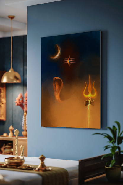 Minimalist Abstract Lord Shiva Canvas Frame | Modern Mahadev Wall Art | Contemporary Hindu Spiritual Canvas Décor