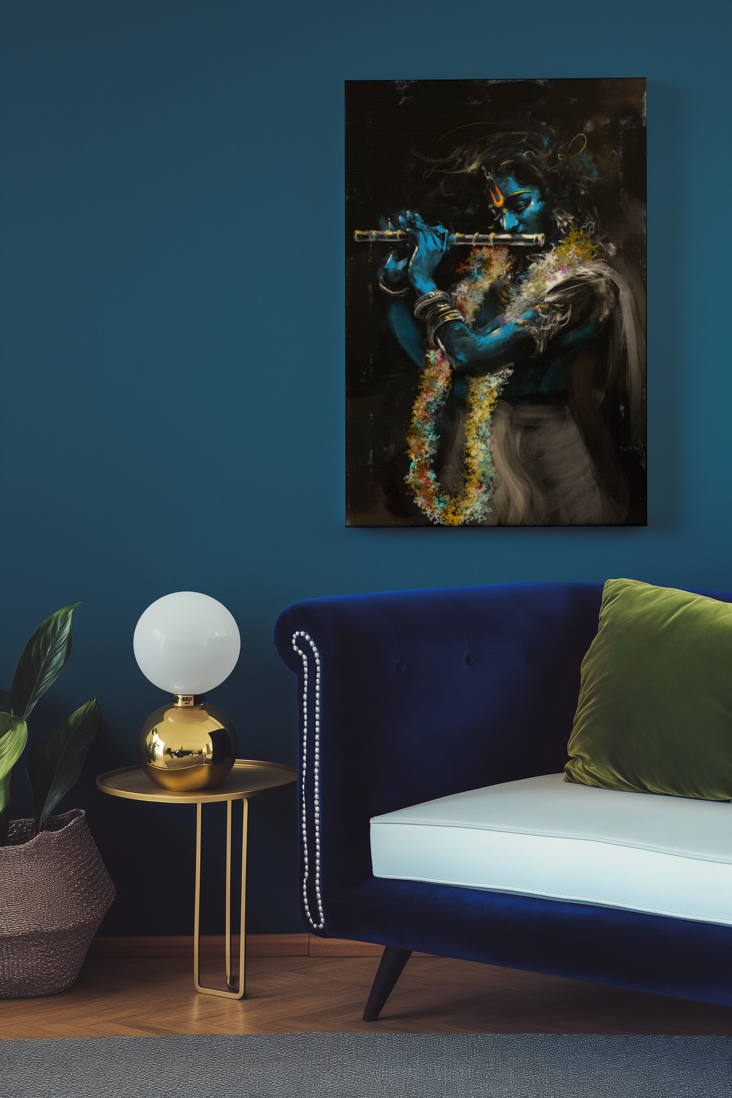 Abstract Sri Krishna Playing Flute Canvas Wall Art | Divine Musical Bliss | Vastu & Gifting Artwork