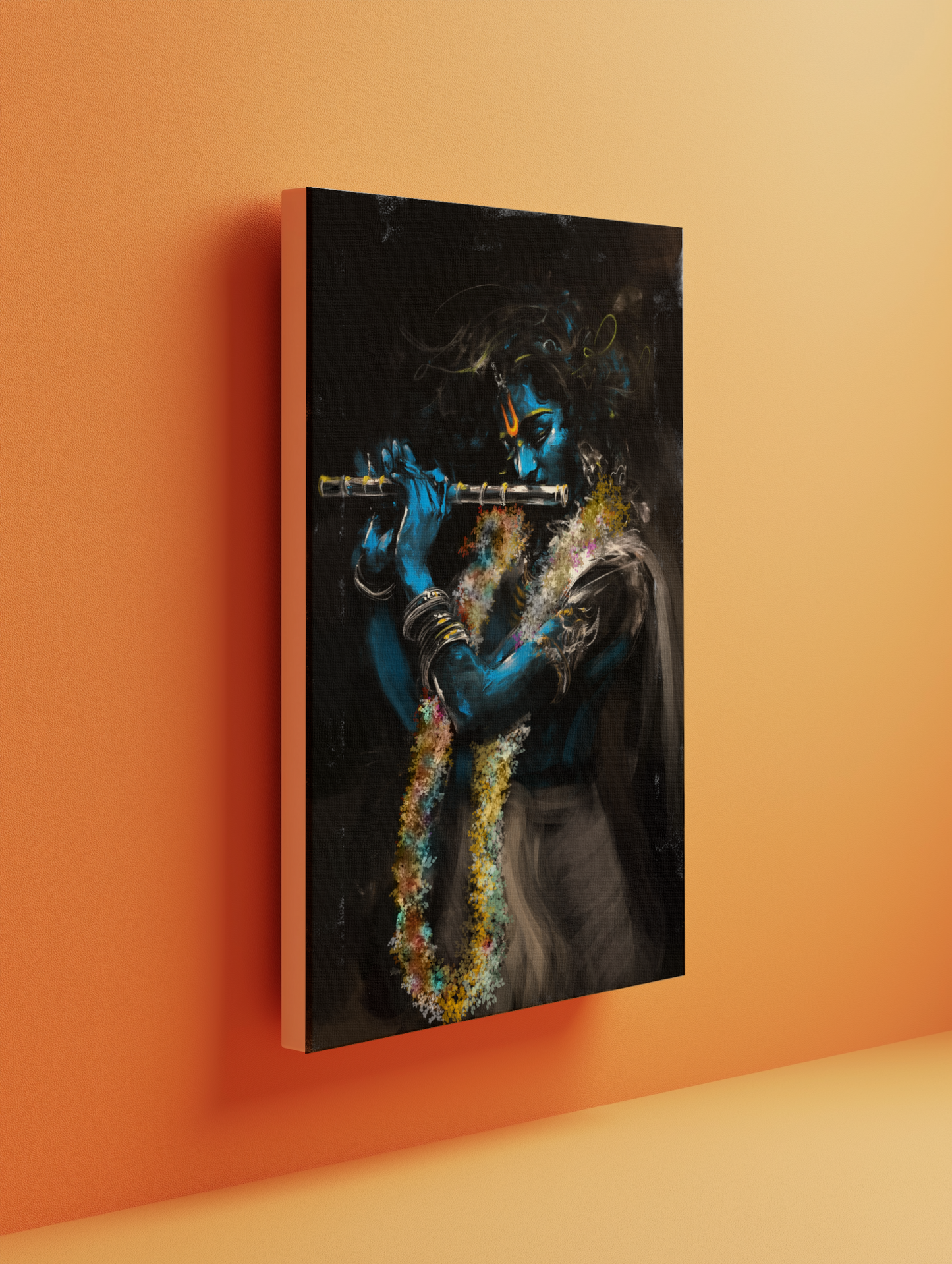 Abstract Sri Krishna Playing Flute Canvas Wall Art | Divine Musical Bliss | Vastu & Gifting Artwork