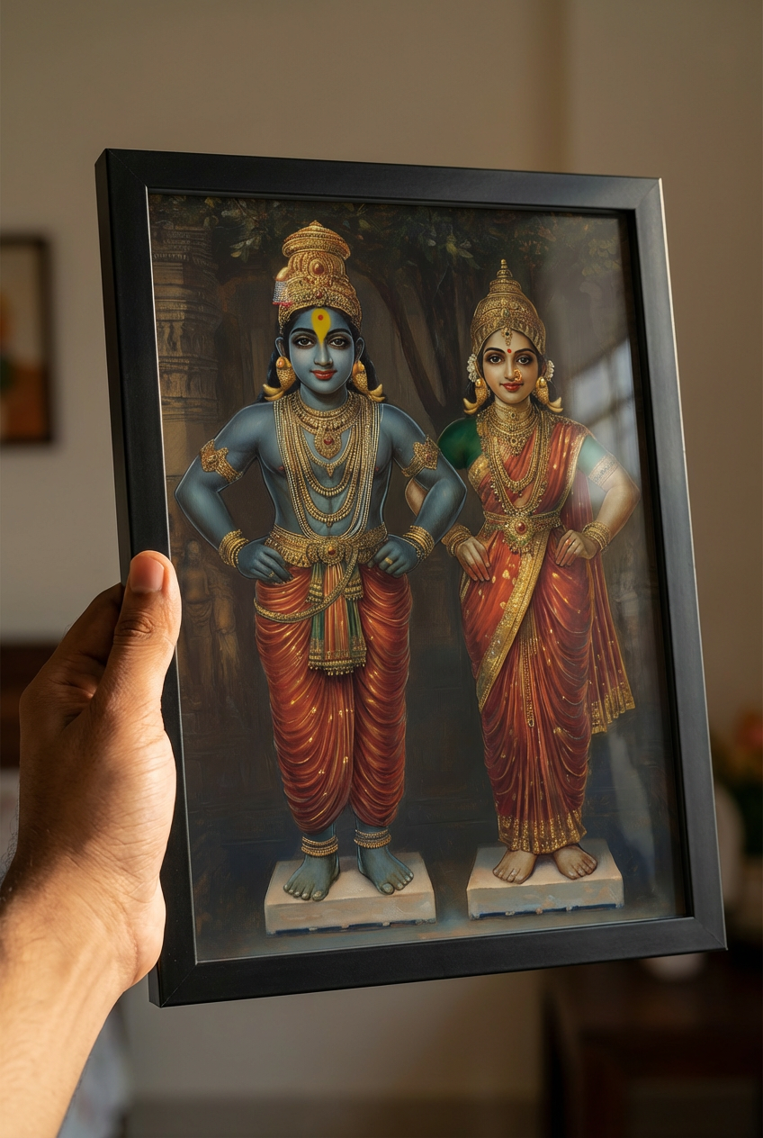 Panduranga Vitthala with Rukmini Devi Photo Frame – Divine Presence of Bhakti and Bliss | Laminated Glossy Art on 300 GSM Board