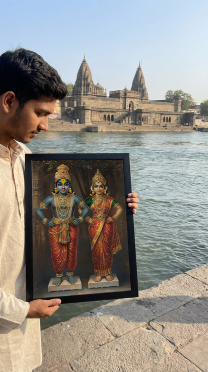 Panduranga Vitthala with Rukmini Devi Photo Frame – Divine Presence of Bhakti and Bliss | Laminated Glossy Art on 300 GSM Board